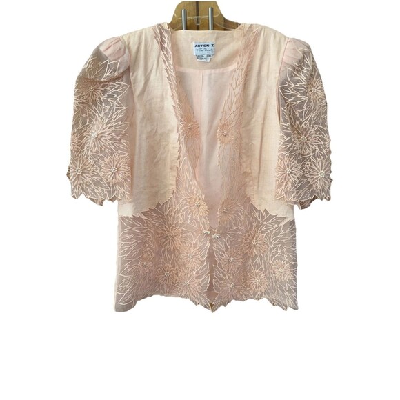 Action I Jay Daniels Blazer 22 Peach Pearl Bead Jacket Embroidered Sheer Lined - Picture 2 of 12